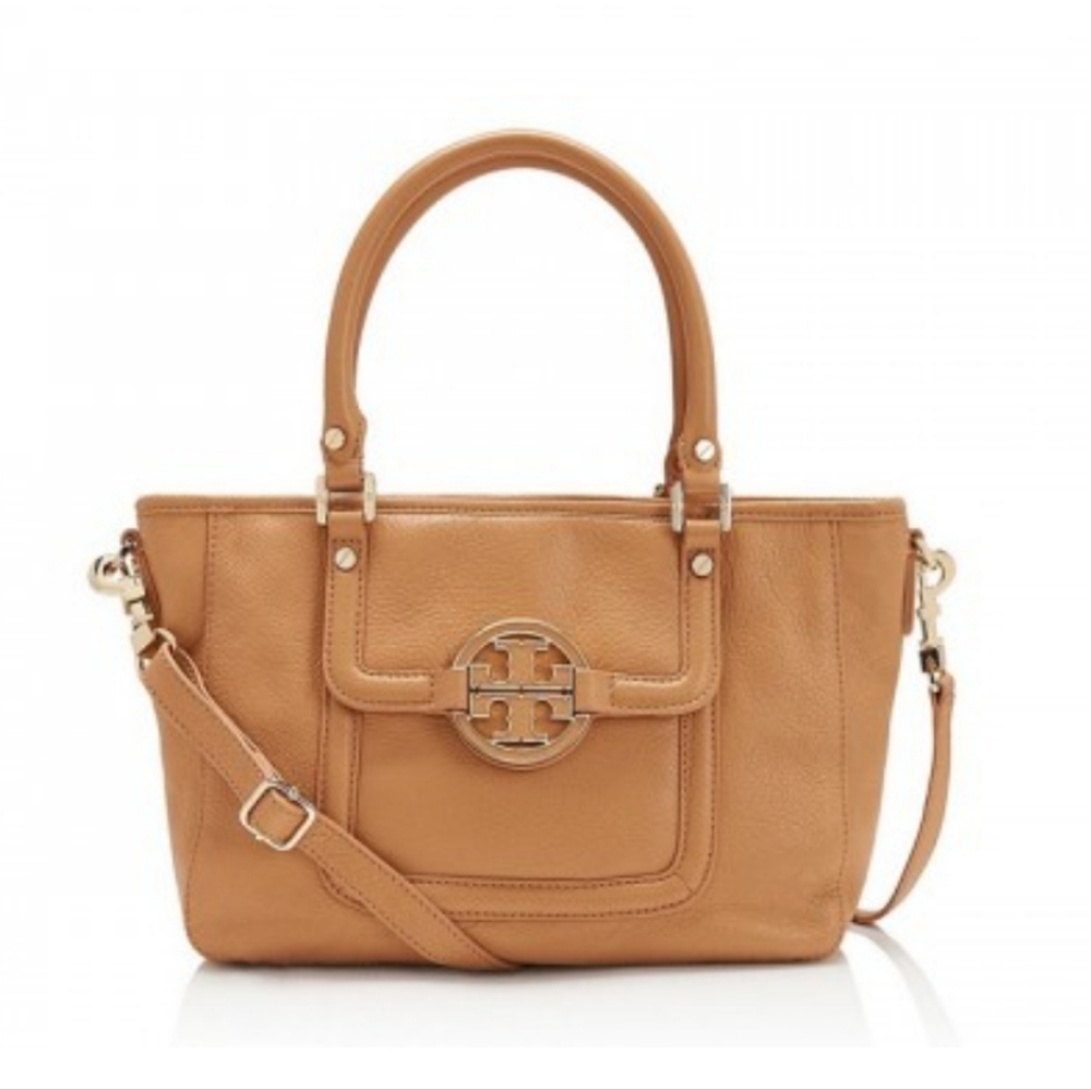Tory Burch Amanda Mini Satchel bag royal tan leather purse with crossbody strap
